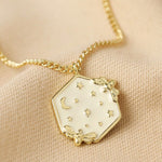 White Enamel Celestial Bee Pendant Necklace in Gold
