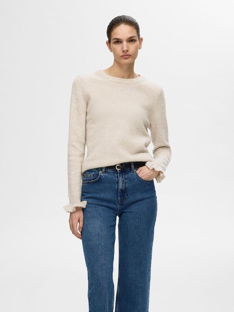 Lulu Knitwear Ruffle Jumper- Birch