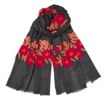 Mexican Flower Pashmina - Cashmere & Cotton - Grey/Pink/Tan