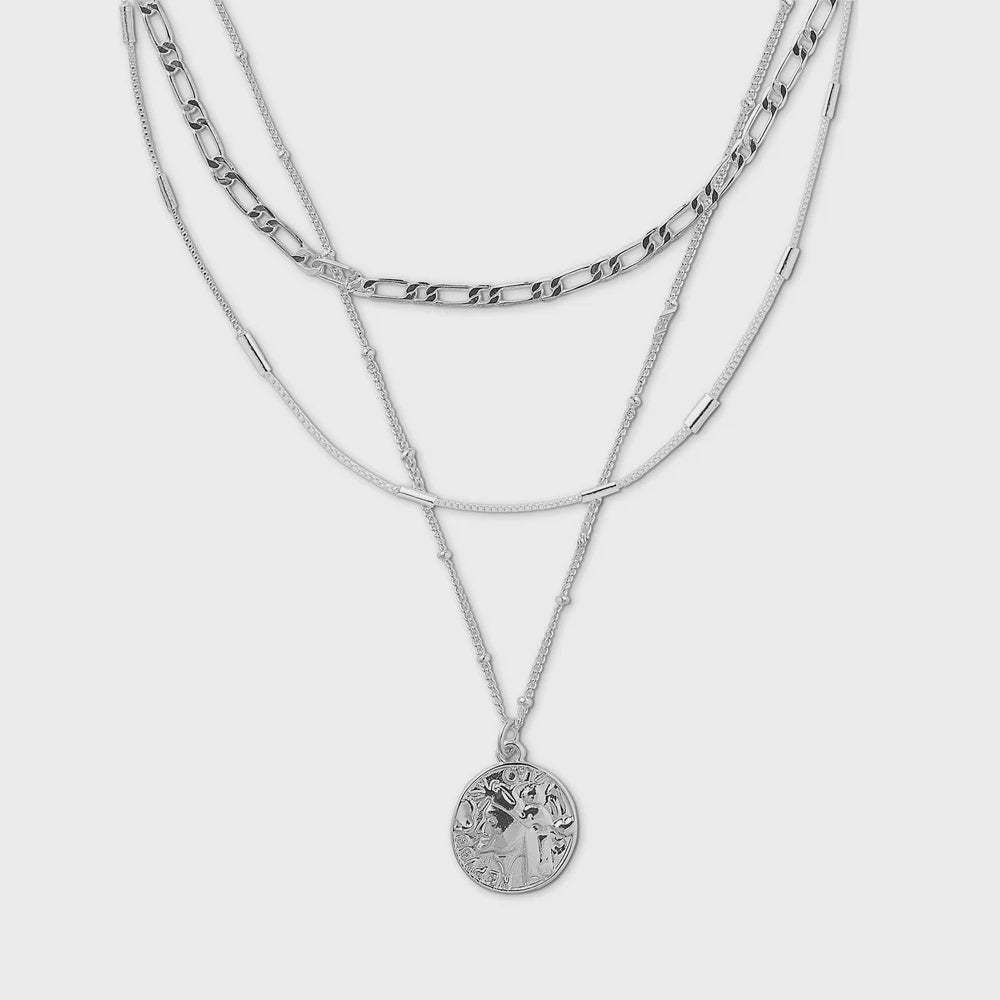 Multi Row Coin Necklace - Silver