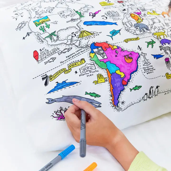 World Map Pillowcase - Diy Colouring Kit