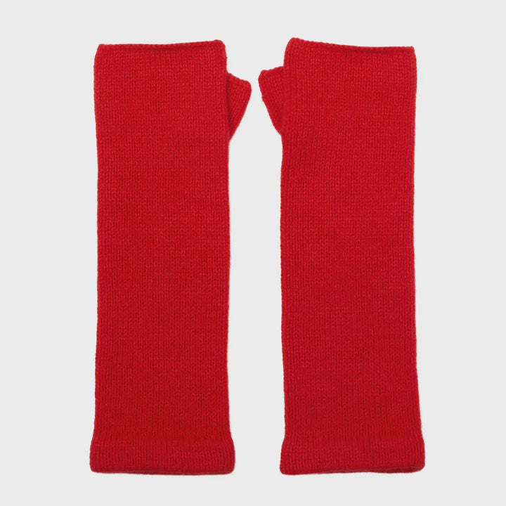 Cashmere Plain Knit Wrist Warmer - Bright Red