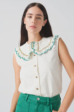 Daisy Blouse Sleeveless in Ecru Denim