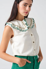 Daisy Blouse Sleeveless in Ecru Denim