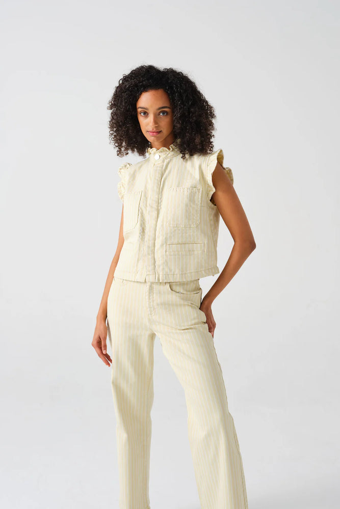 Pablo Waistcoat in Buttermilk Wide Stripe