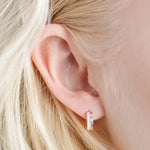 Pink Enamel and Crystal Huggie Hoop Earrings in Gold