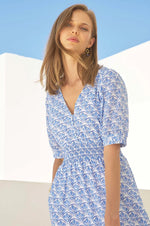 Billie Short Sleeve Dress- Clover White/Blue