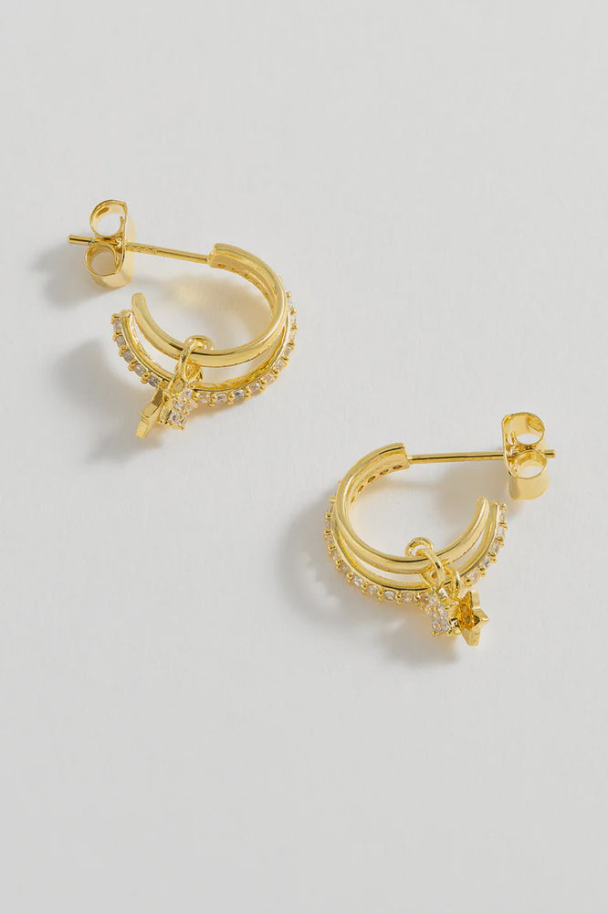 Duo Pave Star Hoops - Gold plated