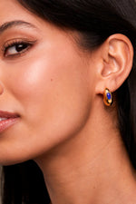 Chunky Gemstone Hinge Hoops- Lapis