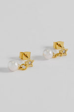 Pearl and CZ Star Drop Stud Earrings