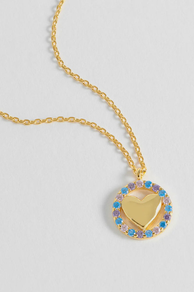Pastel CZ And Heart Necklace - Gold Plated