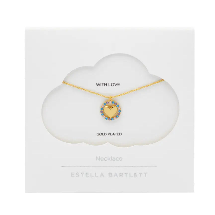 Pastel CZ And Heart Necklace - Gold Plated