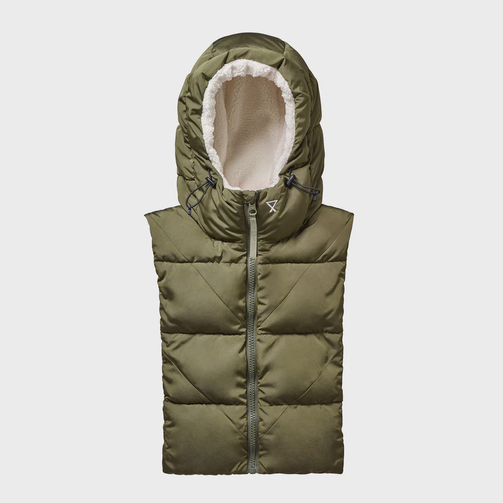 Fudoon Pull-on hood in Khaki and Ecru Shearling Effect