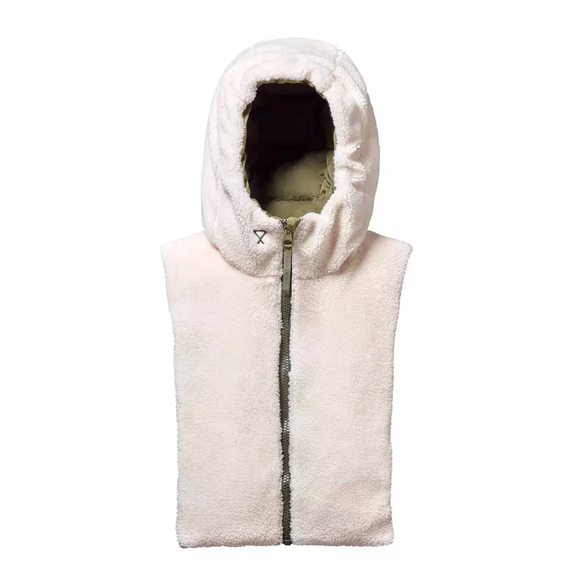 Fudoon Pull-on hood in Khaki and Ecru Shearling Effect