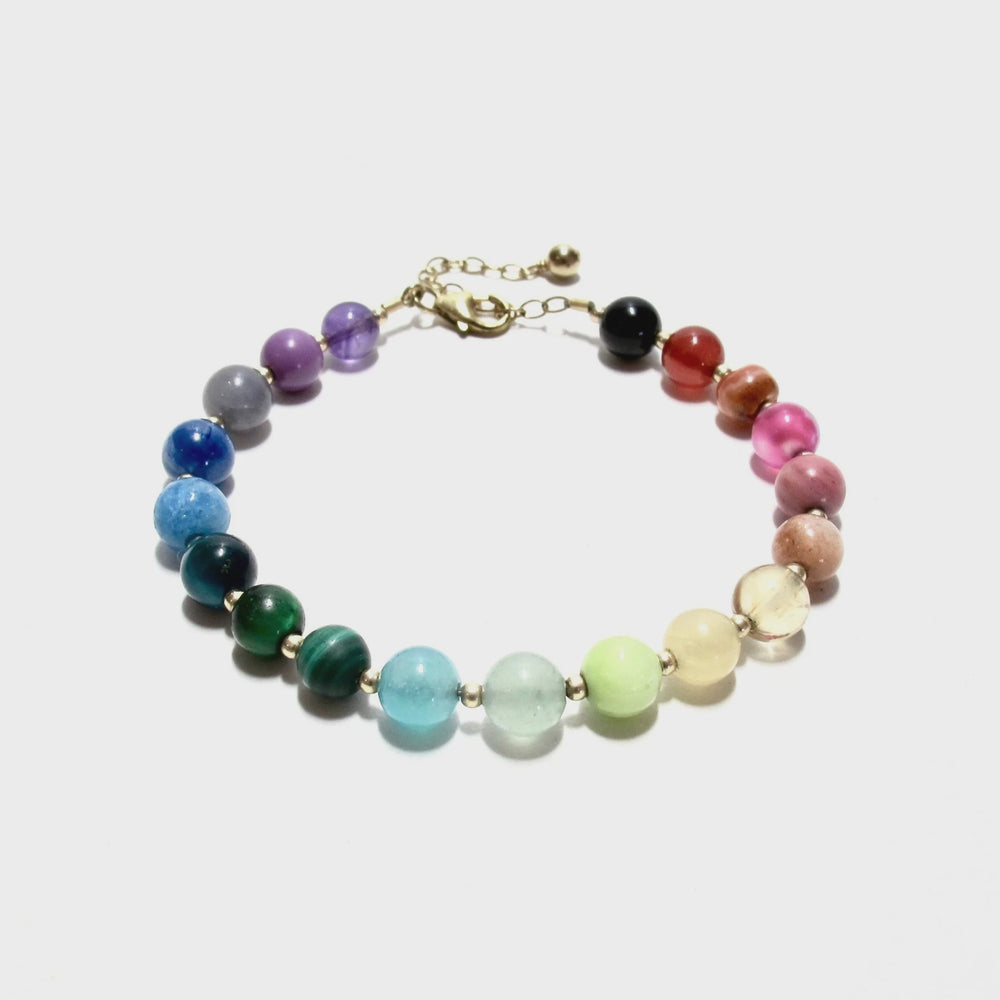 Rainbow Bubblegum & Gold Beads Bracelet