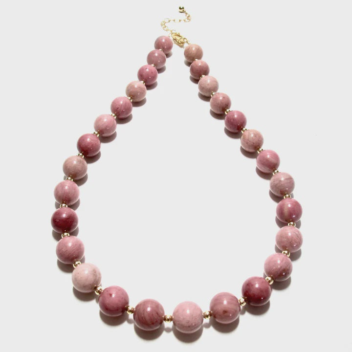 Chunky Rhodonite Bubblegum & Gold beads Necklace