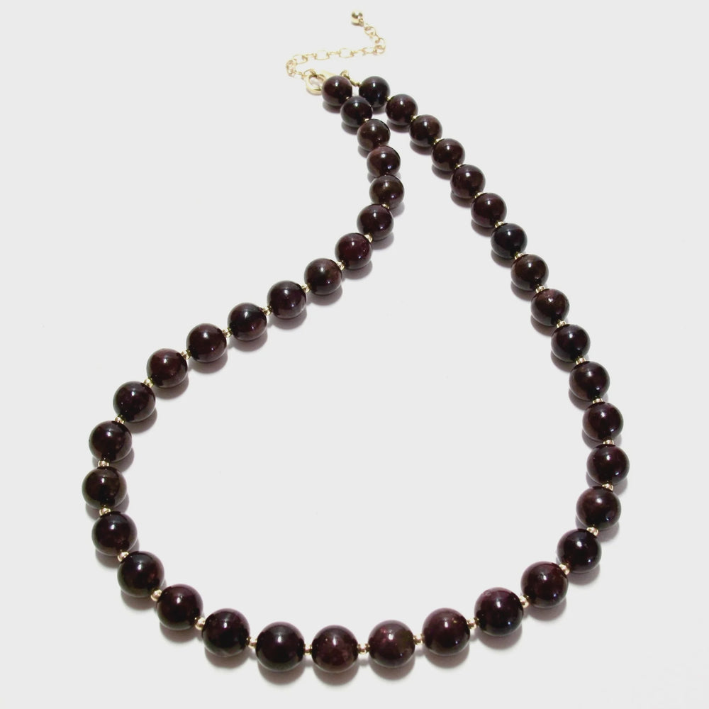 Garnet Bubblegum & Gold Beads Necklace