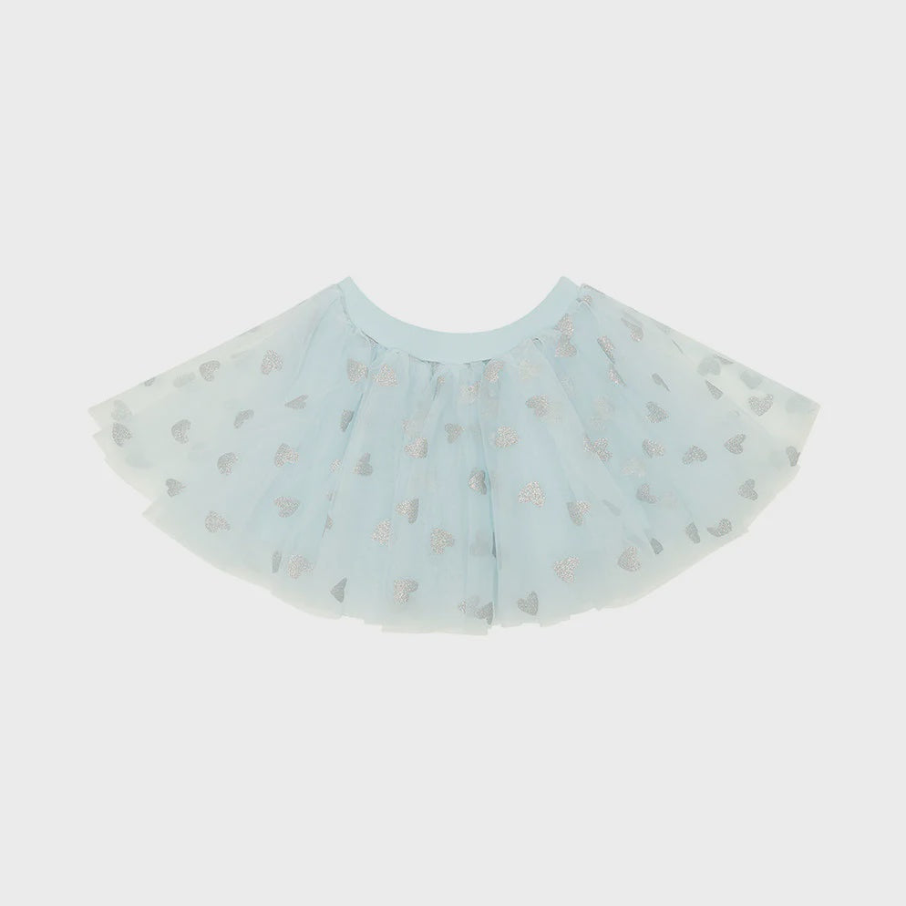 Sky Blue Tutu with Silver Glitter Hearts