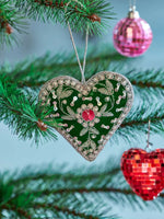 Heart Velvet Christmas Ornament - Green