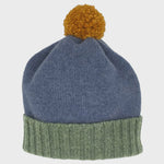 Kids' Denim Blue & Green Lambswool Bobble Hat