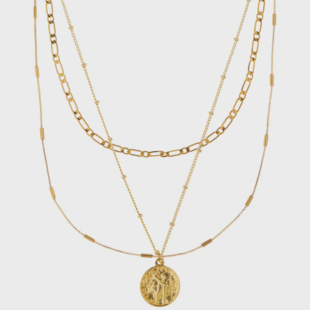 Multi Row Coin Necklace - Gold