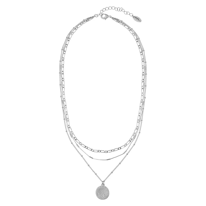 Multi Row Coin Necklace - Silver