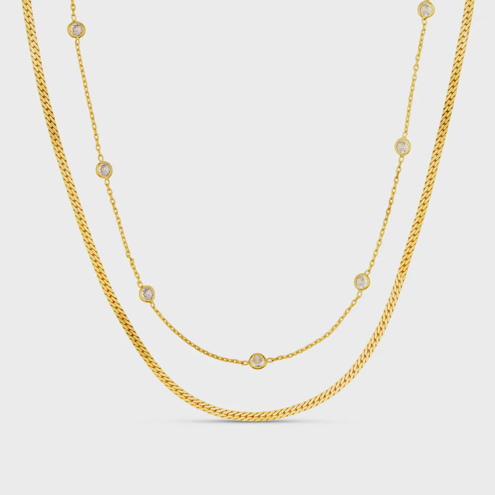 Stationed Crystal & Snake 2-Row Necklace