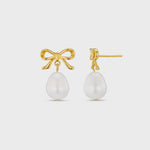 Metal Bow & Pearl Drop Earrings