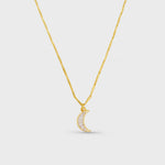 Crystal Baguette Moon Charm Necklace