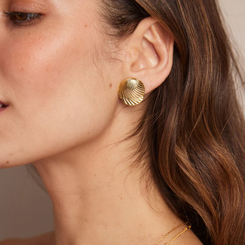 Statement Scallop Coin Stud Earrings