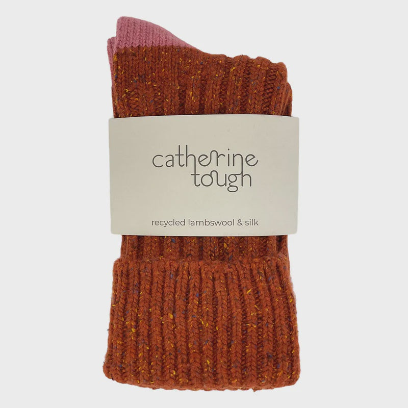 Unisex Rust & Pink Recycled Silk Blend Chunky Socks