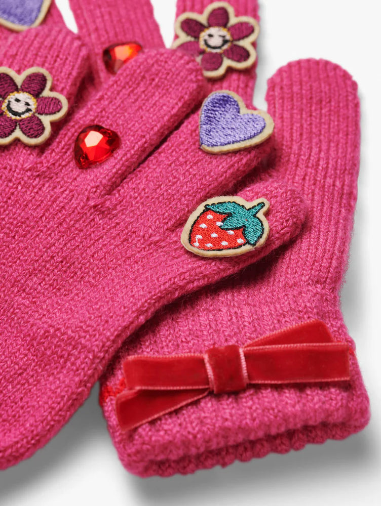 Pink Bow Patch Knit Gloves