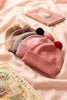 Children's cashmere beanie, dusky pink and chianti pom