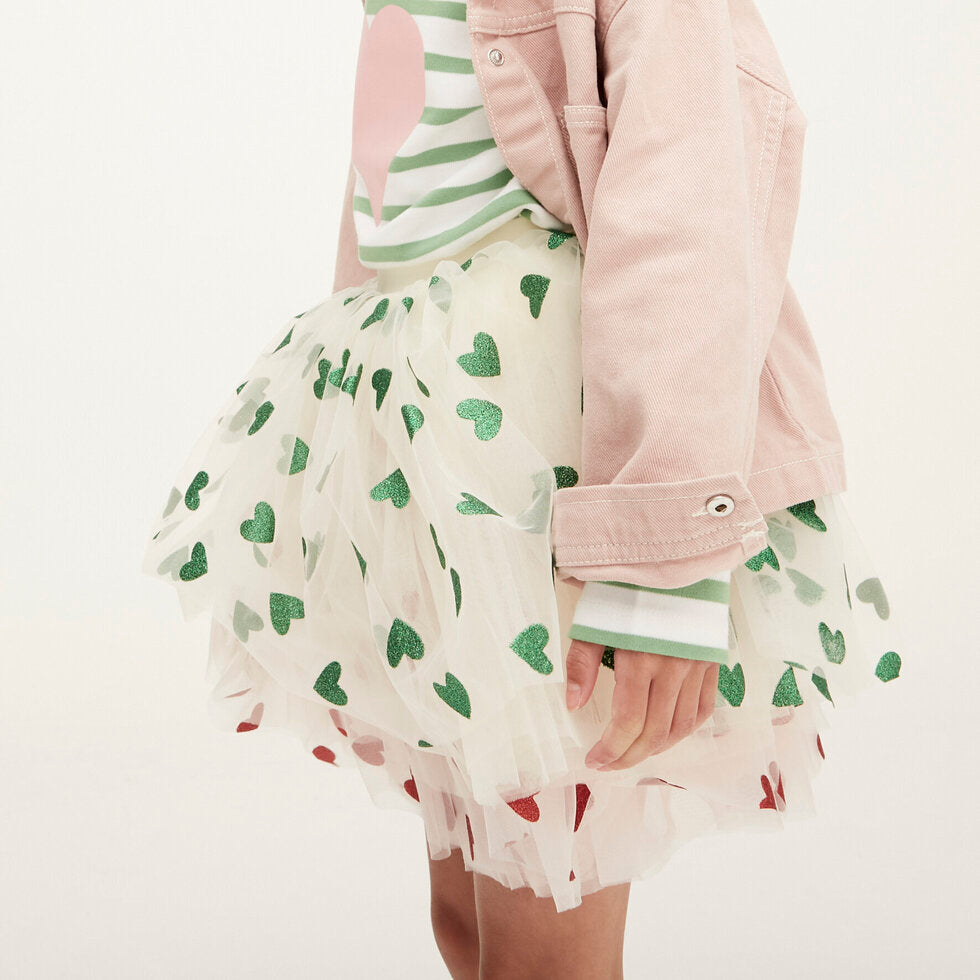 Vanilla Tutu  with Green Glitter Hearts