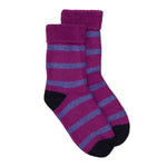 Slipper Sock Glitter Stripe Wool Mix - Purple/Navy