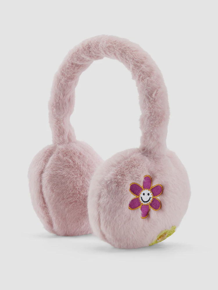 Crochet Flower Patch Faux Fur Earmuffs