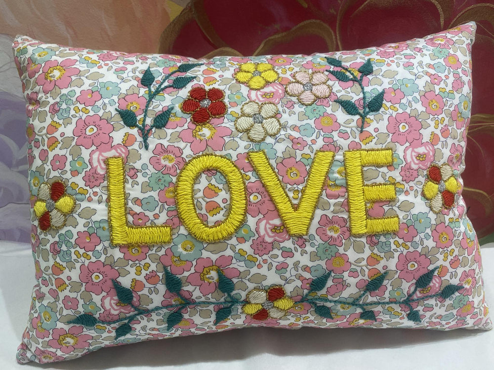 Embroidered Cushion Love- Floral White