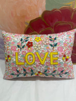 Embroidered Cushion Love- Floral White