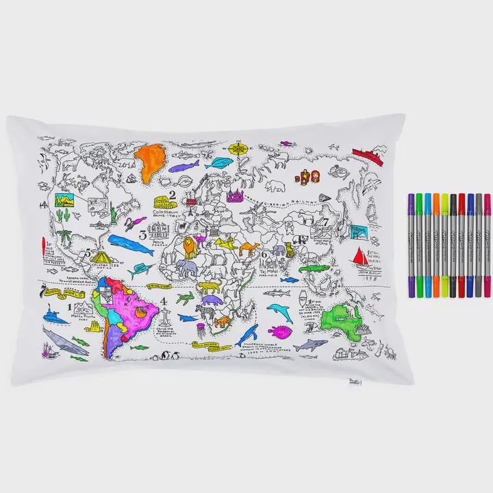 World Map Pillowcase - Diy Colouring Kit