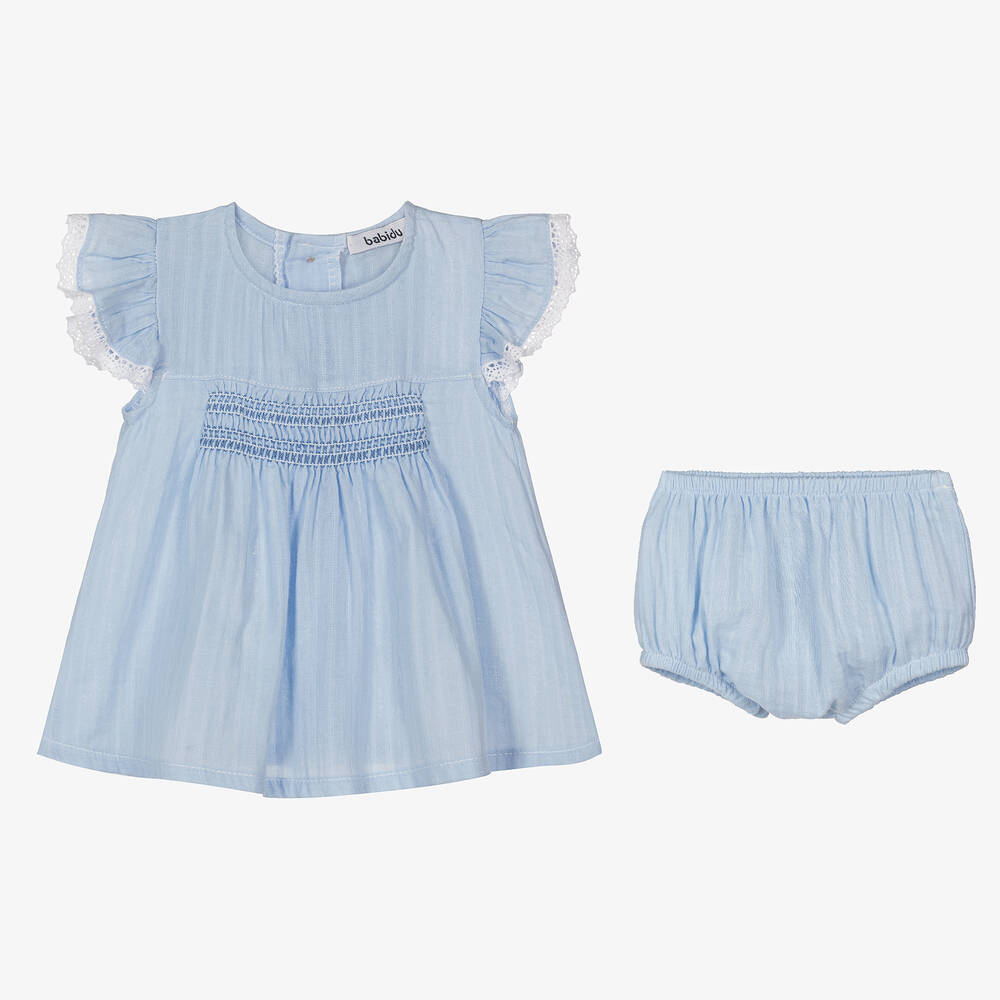 Flora Dress with Diaper Cover- Blue