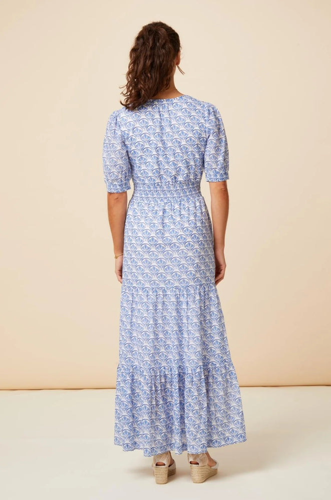 Billie Short Sleeve Dress- Clover White/Blue