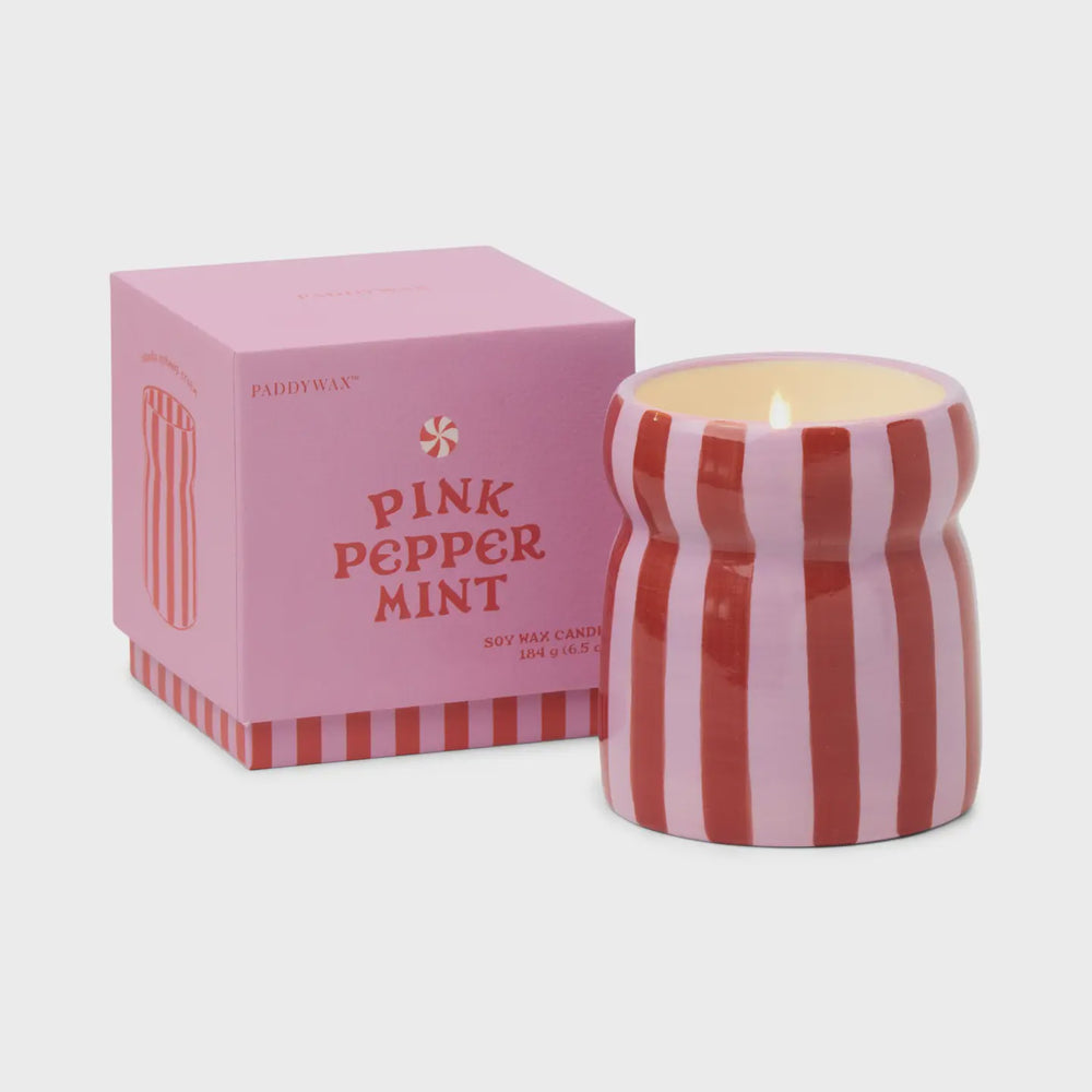 Cabana Red/Pink Striped Ceramic Candle - Pink Peppermint