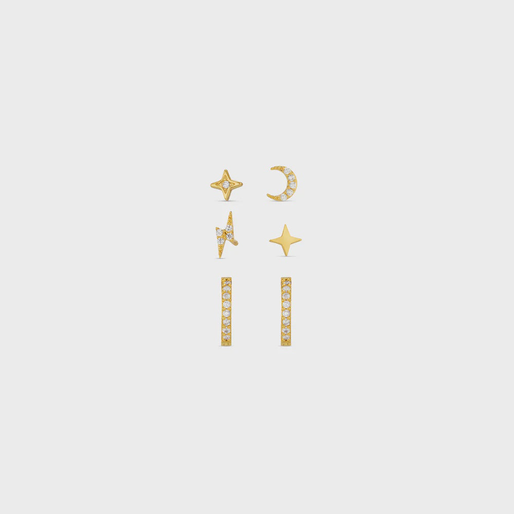 Mixed Celestial Stud & Pave Micro Hoop Earring Pack