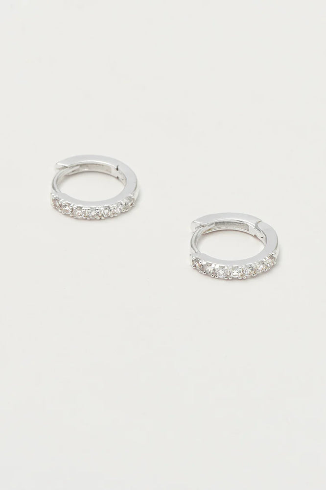 Pave Set Hoop Earrings With White silver