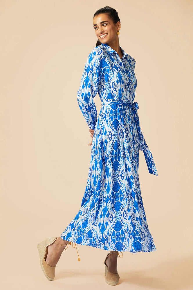 Eliza EcoVero™ Shirt Dress- Ikat Blue White