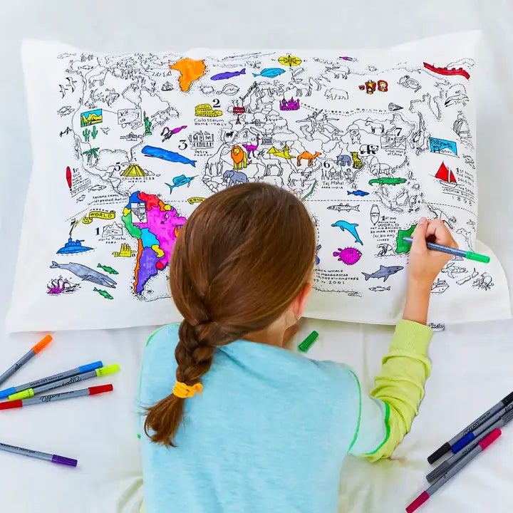 World Map Pillowcase - Diy Colouring Kit