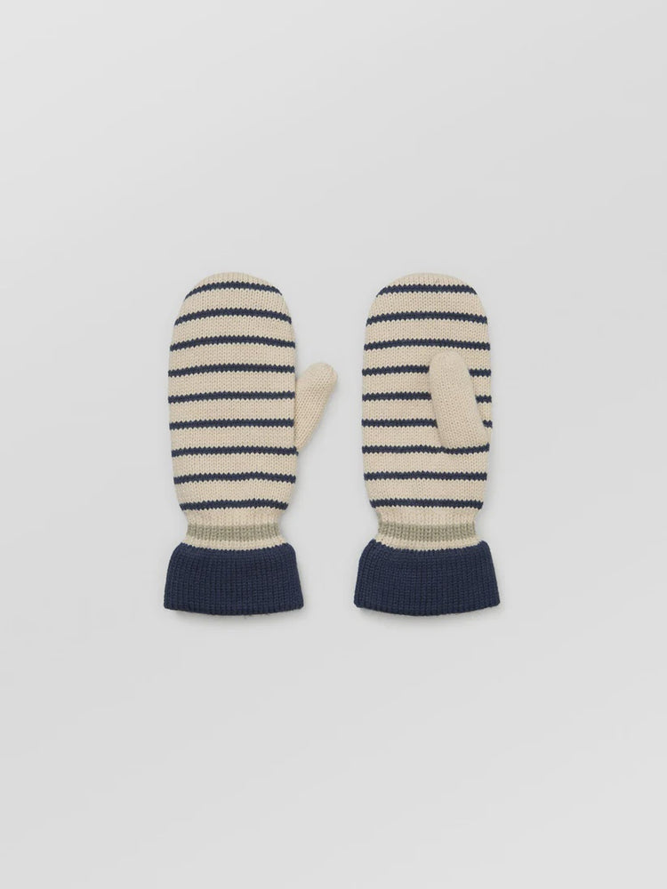 Thin Striped Emerald Mittens- Birch White