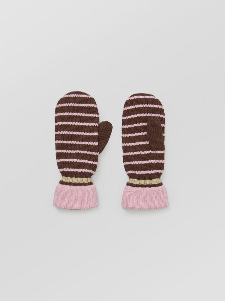 Thin Striped Emerald Mittens- Hot Fudge Brown