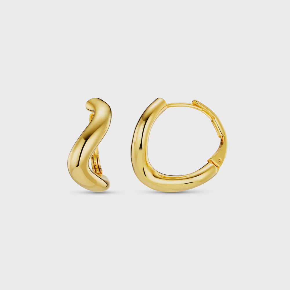 Round Wave Chunky Hoop Earrings - Gold