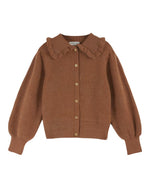 Ruffled collar cardigan chocolate lurex